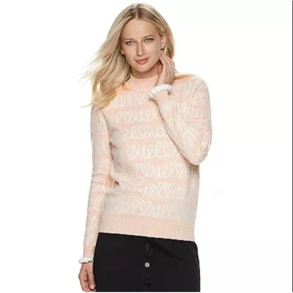 ELLE Pink & White Heart Script Sweater – NWT – Size XL - Picture 1 of 14